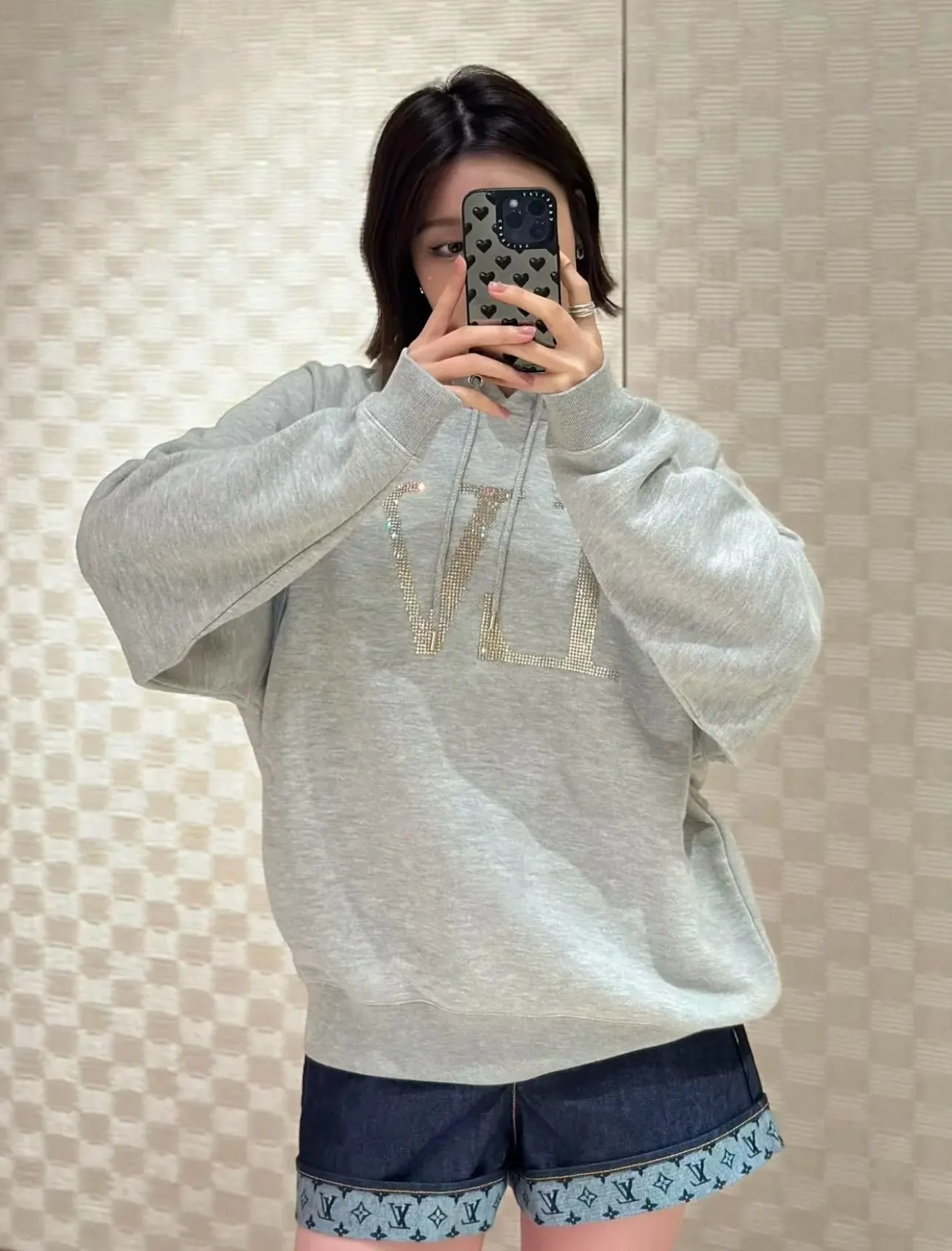 Louis Vuitton/Louis Vuitton 25Fw hot diamond letter logo hooded sweatshirt